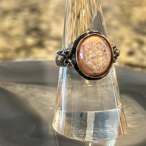 Vintage Sajen pale pink Ora coated druzy ring