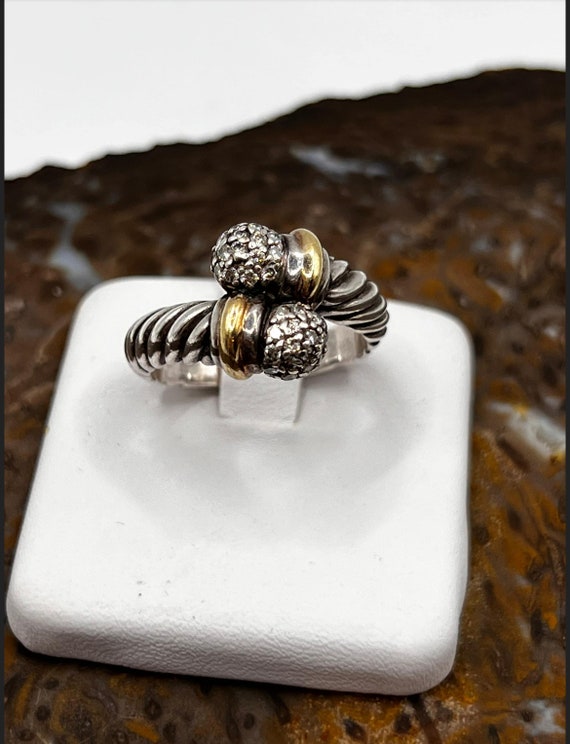 Vintage Designer sterling 18k diamond bypass ring