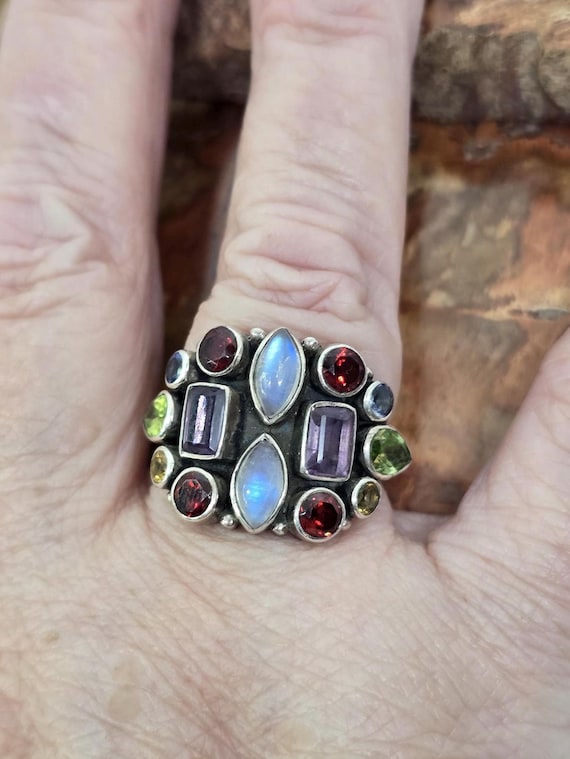 Multi stone designer NB sterling silver ring - image 2