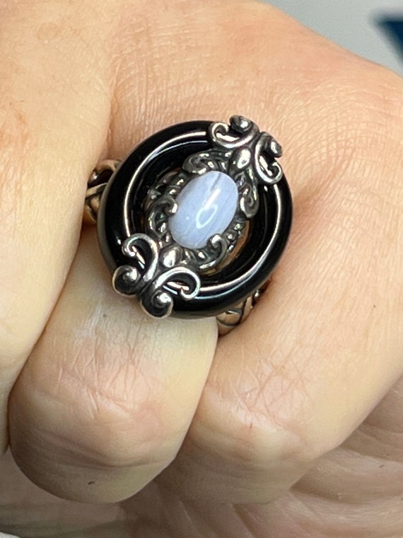 Blue  lace agate and black agate ring - image 5