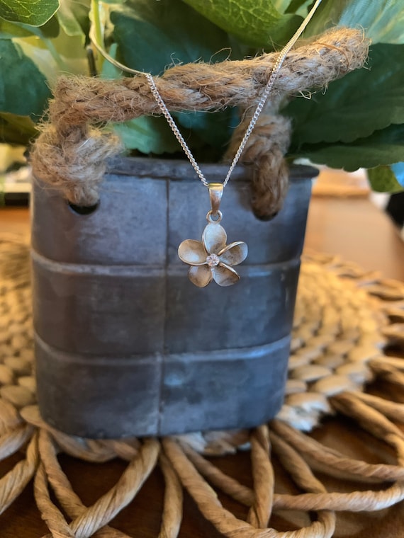 Sterling silver flower with cz necklace