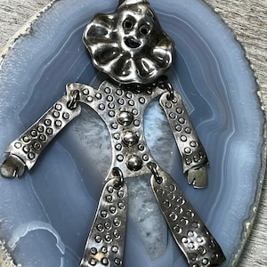 Sterling vintage  articulated clown brooch