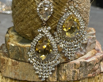 Dazzling Champaign colored rhinestone cz dangle earrings