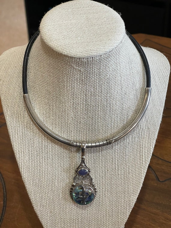 Vintage Sajen Sterling silver abalone choker