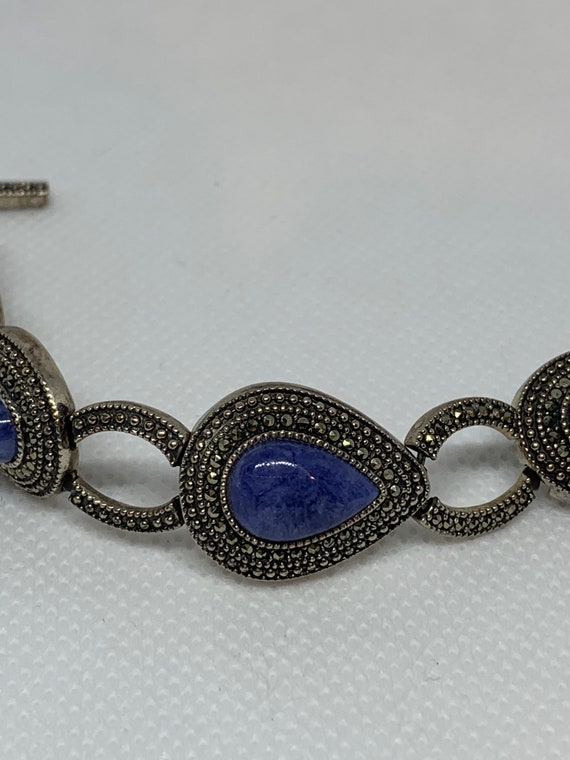 Vintage Sterling silver marcasite and blue Lapis - image 2