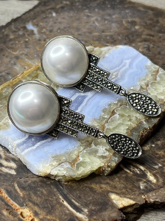 Retired sterling  JJ faux pearl and marcasite sof… - image 5