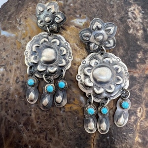 Sterling and turquoise navajo yazzie dangle earrings