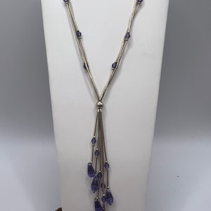 Navajo liquid silver and purple quartz crystals necklace