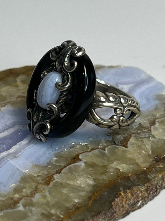 Blue  lace agate and black agate ring - image 4