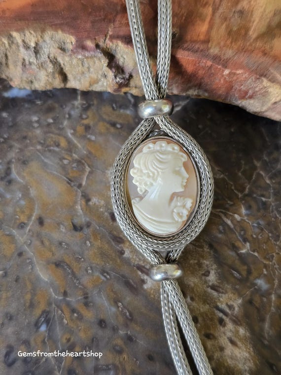 Double sterling wheat chain with shell cameo  bra… - image 3