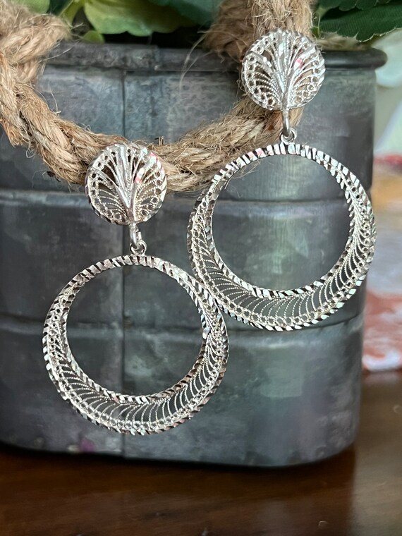 Sterling silver dangle hoops - image 1