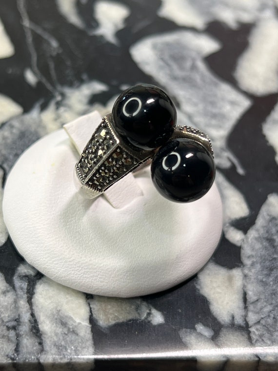 Sterling Marcasite with black onyx ring