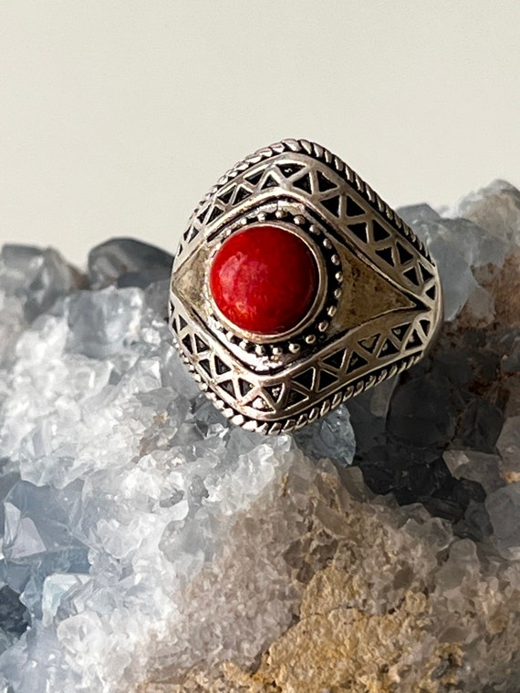 Sterling silver and coral ring