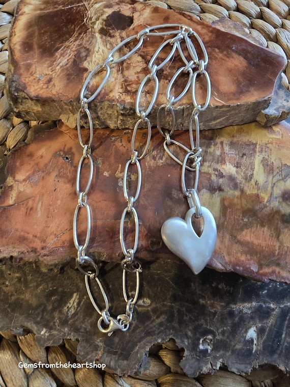 Open heart sterling silver chain link necklace