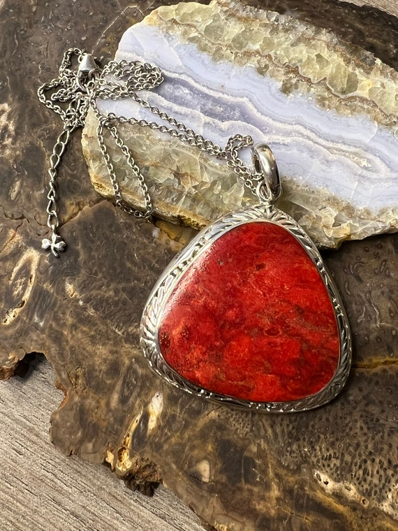 Sterling silver large red jasper necklace
