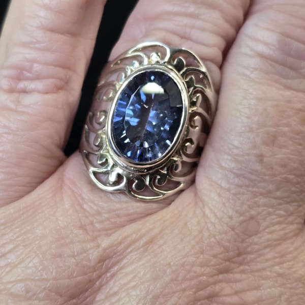 Sterling silver  Lazer cut aqua/iolite statement ring