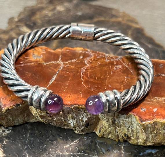 Sterling amethyst hinged bangle - image 1