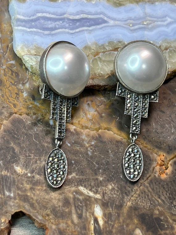Retired sterling  JJ faux pearl and marcasite sof… - image 2
