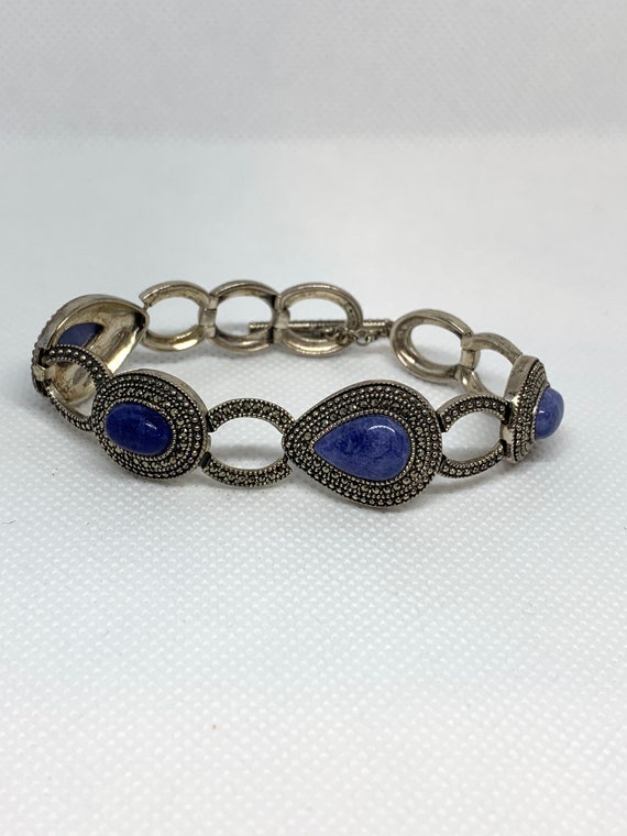 Vintage Sterling silver marcasite and blue Lapis - image 1