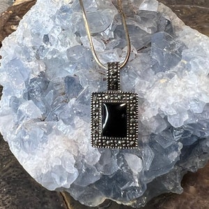 Vintage sterling black onyx and marcasite necklace