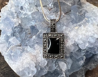 Vintage sterling black onyx and marcasite necklace