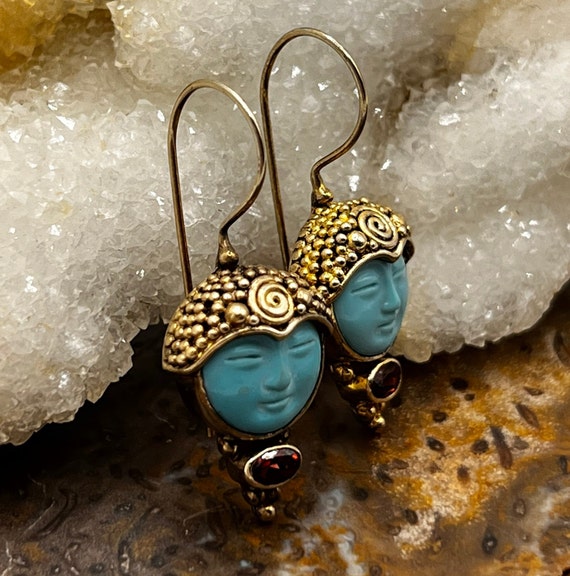 Vintage Sajen Sterling Silver Vermeil Garnet Blue Face Earrings Etsy