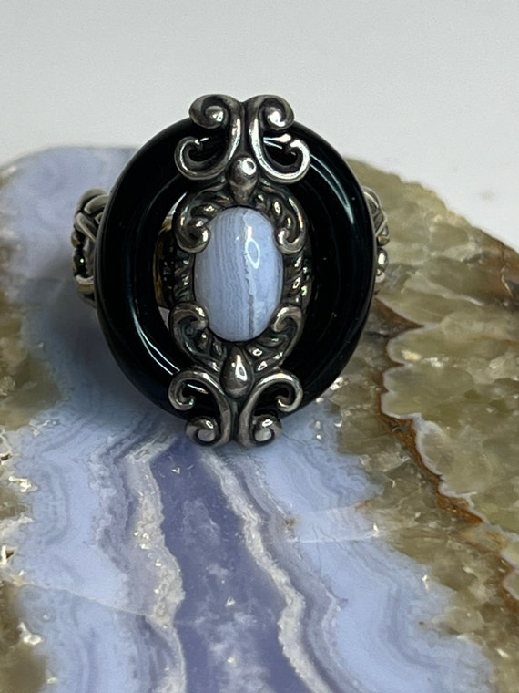 Blue  lace agate and black agate ring - image 7