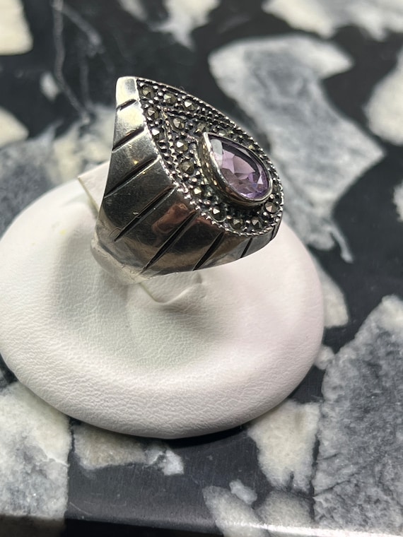 Sterling marcasite and amethyst ring - image 2