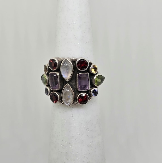 Multi stone designer NB sterling silver ring - image 1