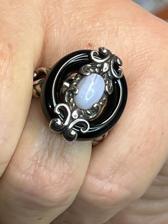 Blue  lace agate and black agate ring - image 8