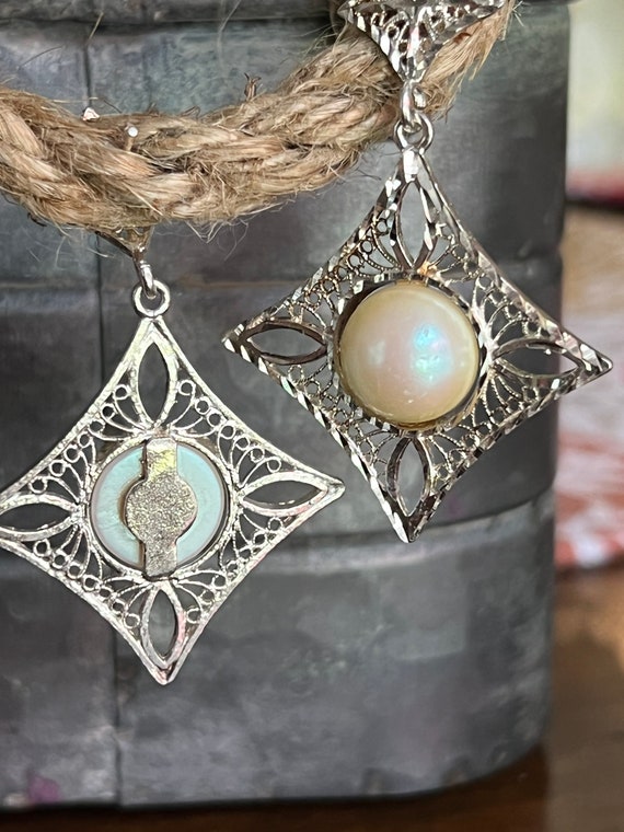 Sterling triangular shaped dangle earrings with f… - image 3