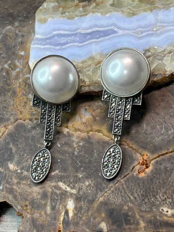 Retired sterling  JJ faux pearl and marcasite sof… - image 1