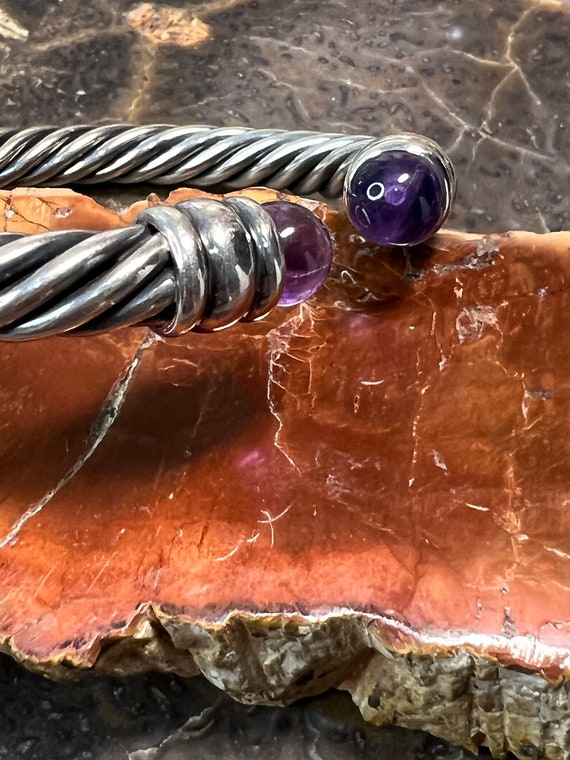 Sterling amethyst hinged bangle - image 2