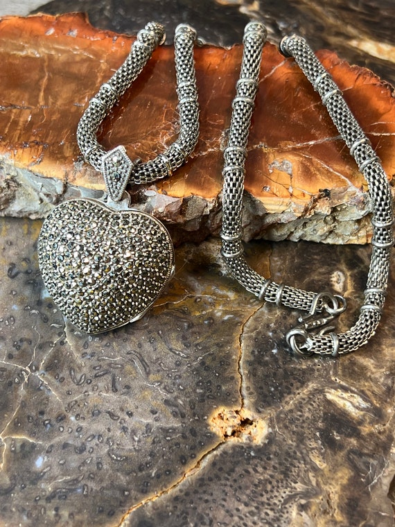 Sterling marcasite puffed heart locket