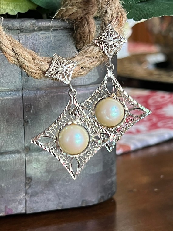 Sterling triangular shaped dangle earrings with f… - image 1