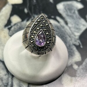 Sterling marcasite and amethyst ring
