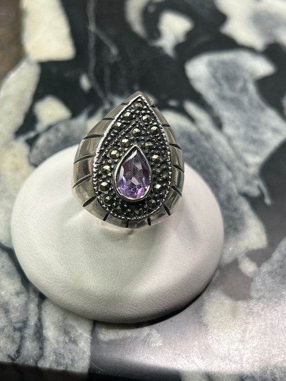 Sterling marcasite and amethyst ring - image 1