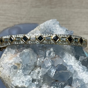 Sterling silver vermeil blue spinel and aquamarine oval bangle with hinge