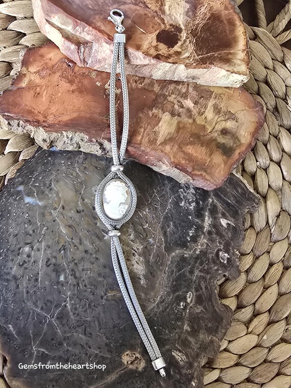 Double sterling wheat chain with shell cameo  bra… - image 1