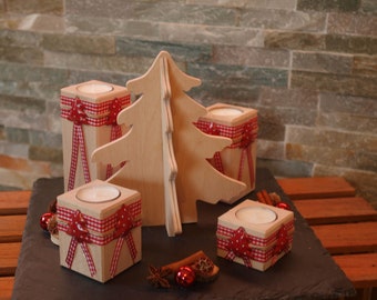 Adventskranz aus Holz und Schiefer Rot