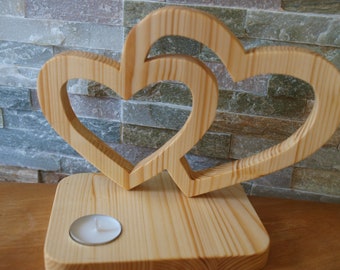 Teelichhalter Doppel Herz aus Holz