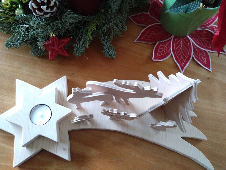 Teelichthalter aus Holz,Sternschnuppe, Weihnachten Bild 3