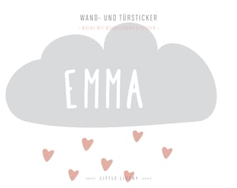 Wolke 58 cm mit Name & Herzen //  Wandsticker