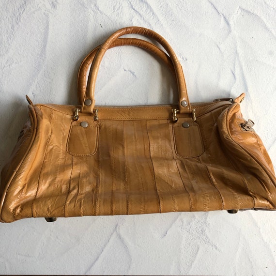 Vintage Camel Tan Eelskin Purse Handbag Satchel - image 1