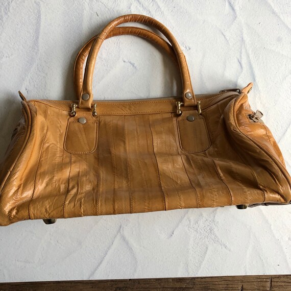 Vintage Camel Tan Eelskin Purse Handbag Satchel - image 3