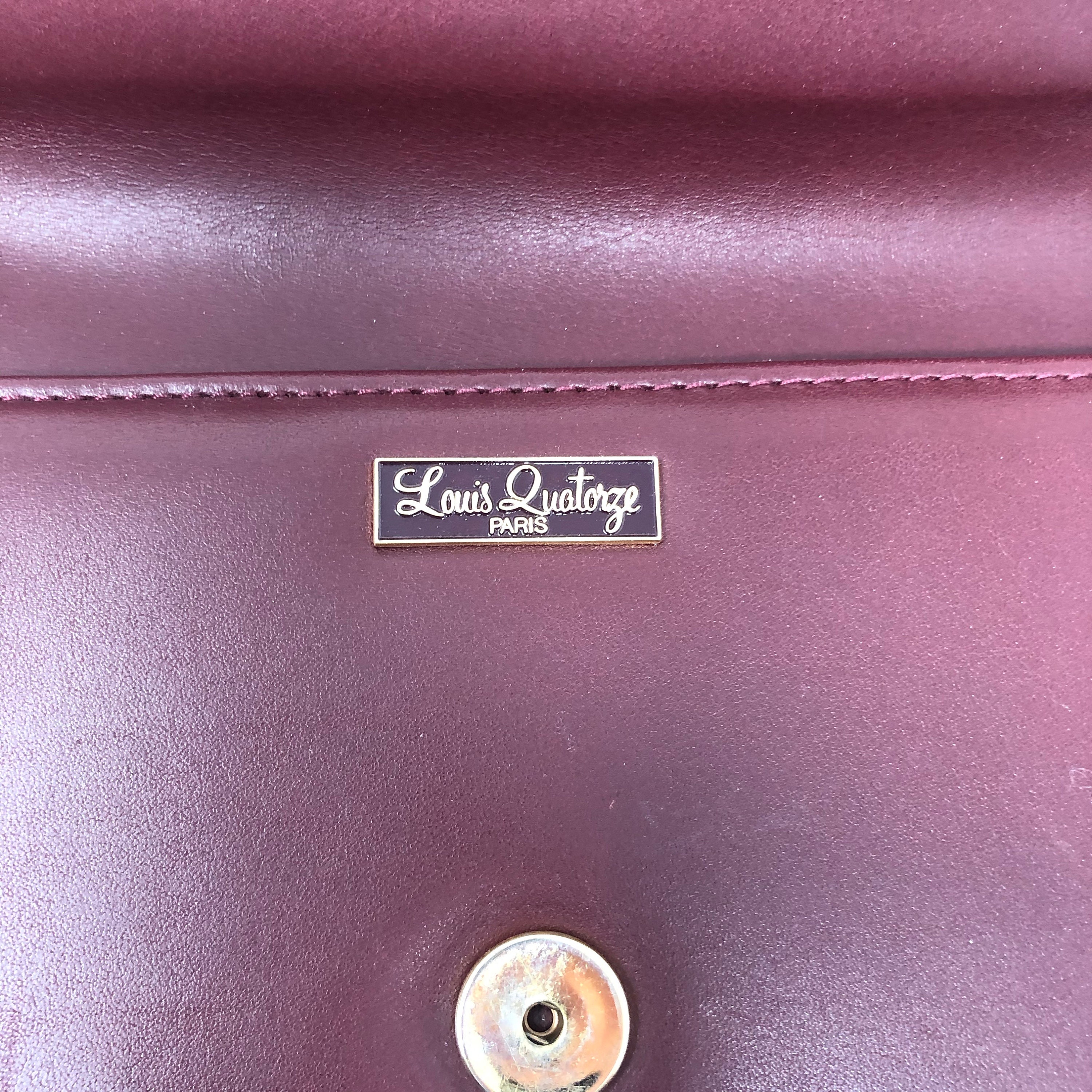 Vintage Louis Quatorze Paris Burgundy Oxblood Leather Envelope Clutch Wristlet