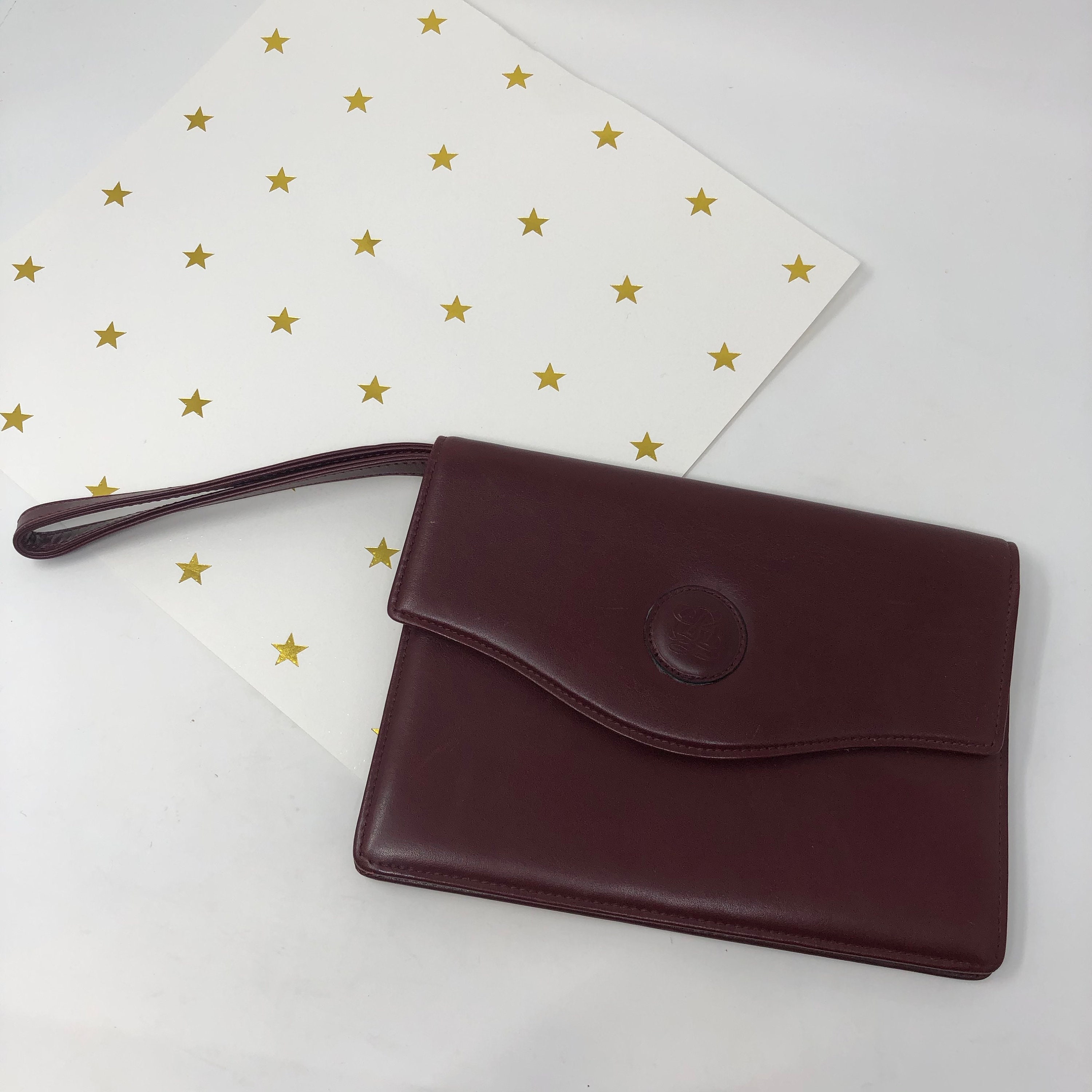 Vintage Louis Quatorze Saffiano Leather Shoulder Bag & Wallet Set Burgundy