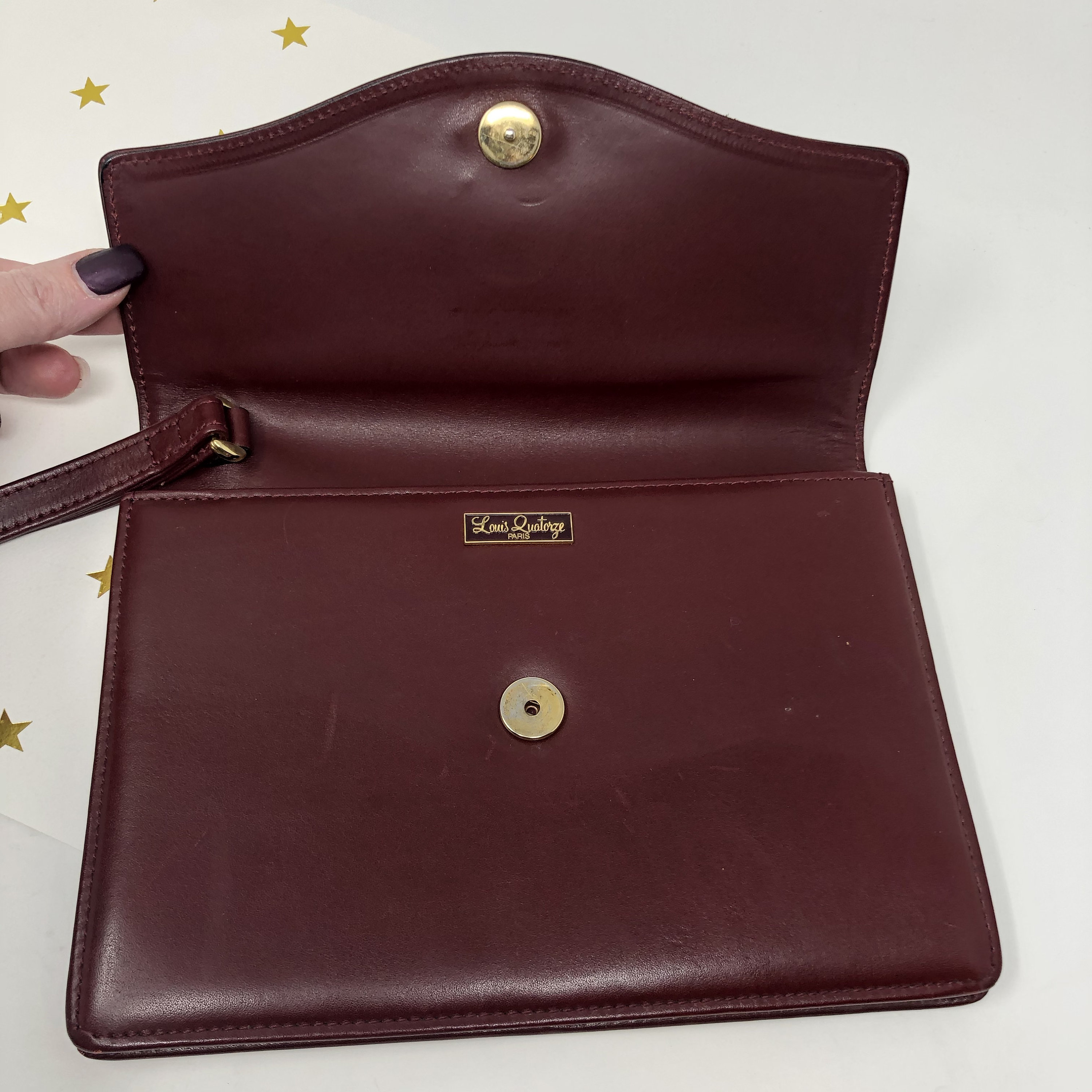 Vintage Louis Quatorze Paris Burgundy Oxblood Leather Envelope 