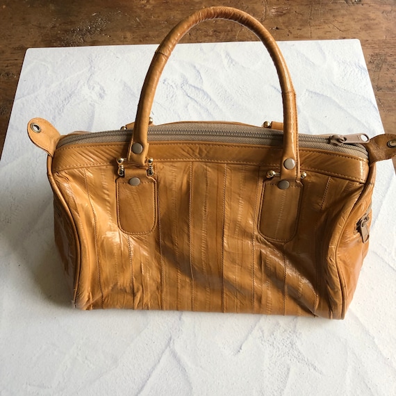 Vintage Camel Tan Eelskin Purse Handbag Satchel - image 4