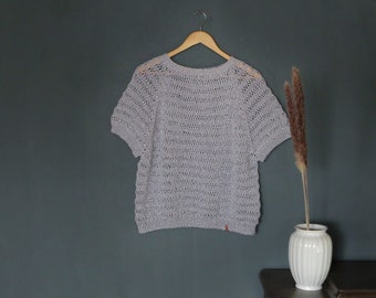 Handgestrickter++Leicht Transparenter Grobstrick Slippover Pullover/Pullunder in Silber Metallic++Gr.XS/L